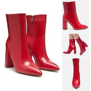 EUC, near newb. Size 8. Rag & Co Margen Red Leather Pointed Toe Block Heel Boots